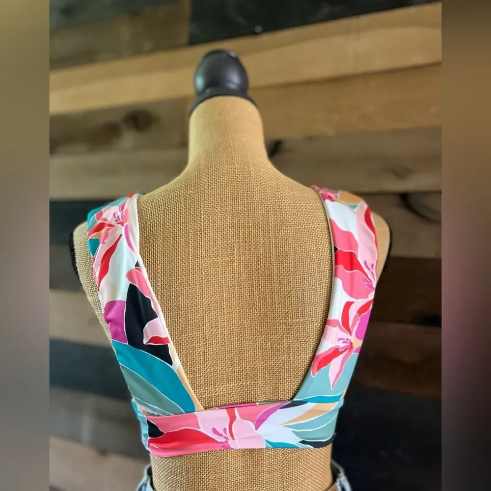 Billabong Women's Multi Color Island Floral Plunge Bikini Top